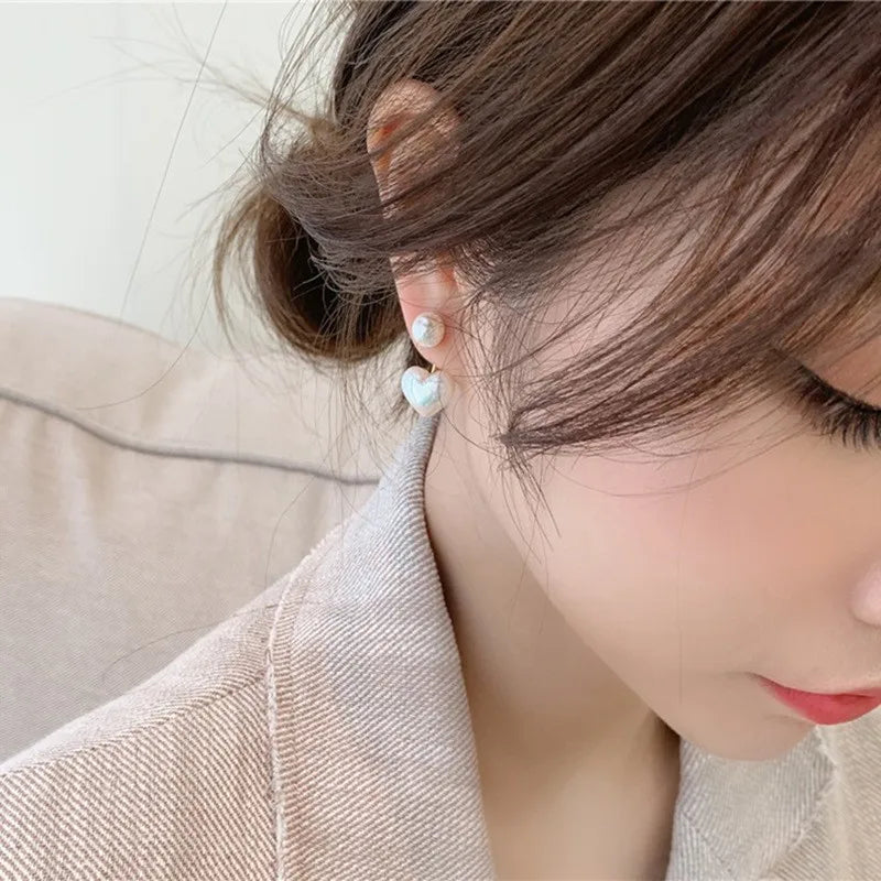 Heart Pearl Stud Earrings