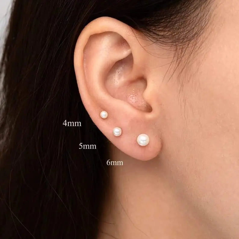 Titanium Steel Pearl Studs (3–8 mm)