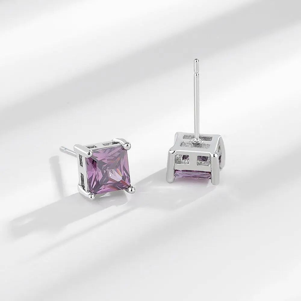 925 Silver Square Zircon Stud Earrings