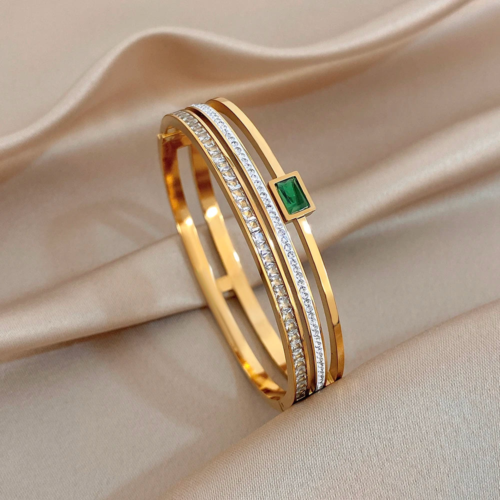 💫 Luxury Stainless Steel Rhinestone Cuff Bracelet Set