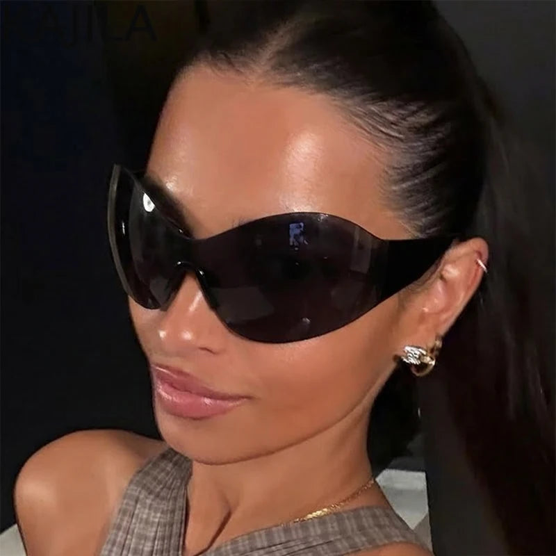 Oversized Rimless Shield Sunglasses