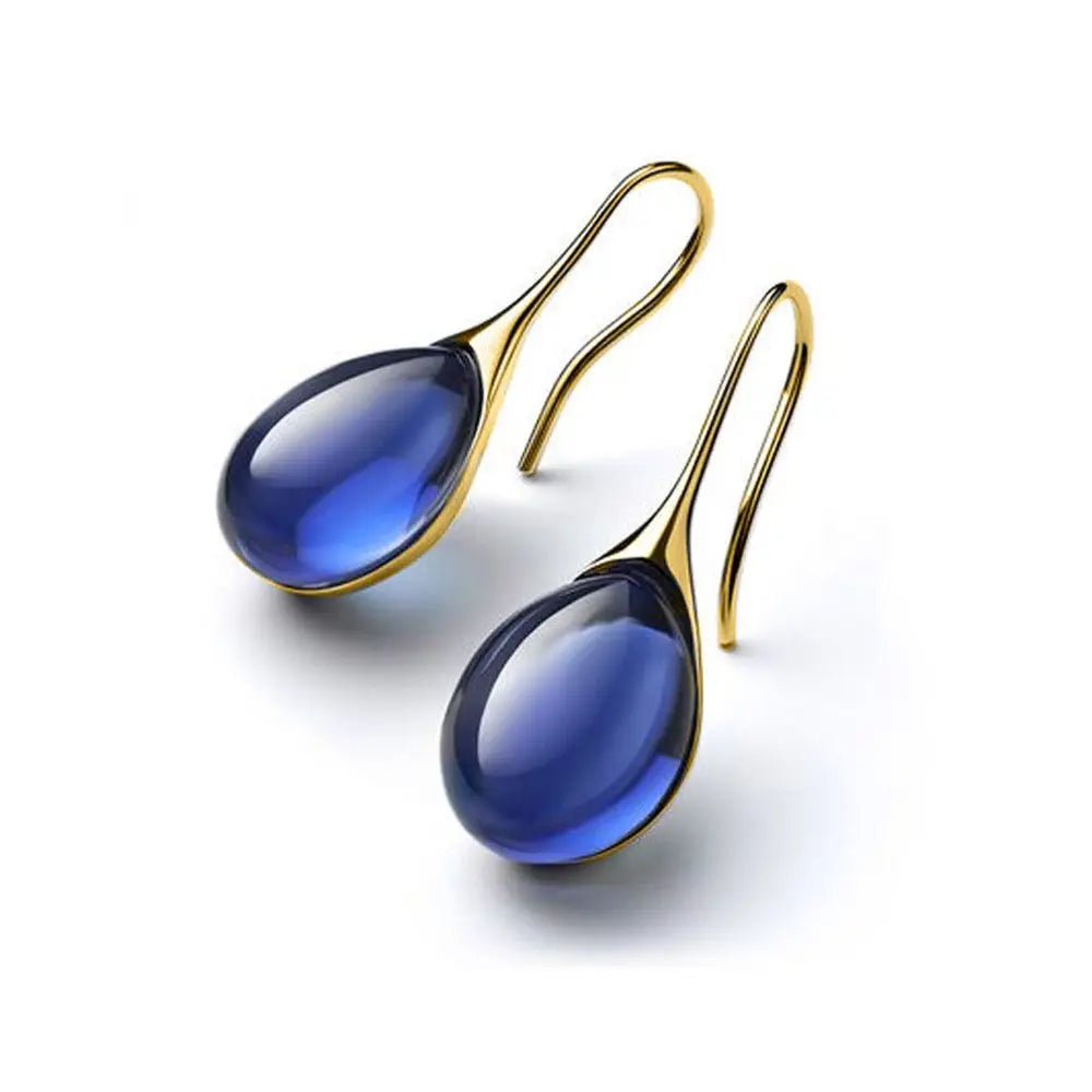 Gold & Blue Stone Dangle Earrings