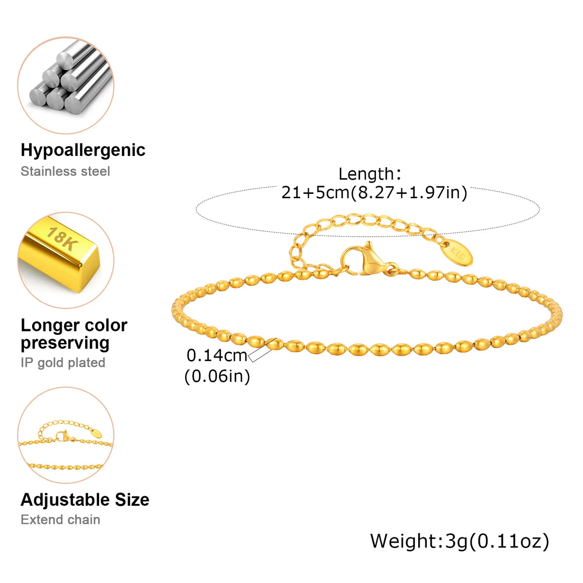 Gold Plated Bead Ball Anklet
