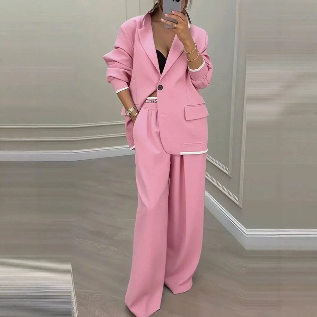 Casual Blazer & Wide-Leg Pants Set