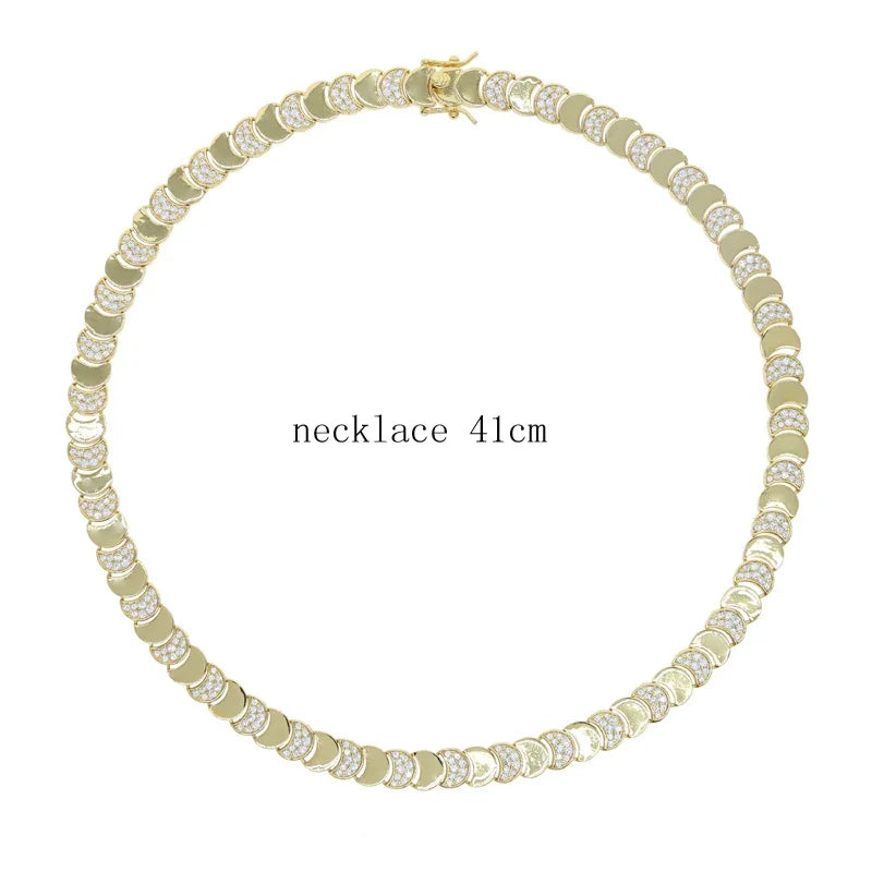 🌙 Moon Shaped CZ Charm Link Chain Bracelet Necklace