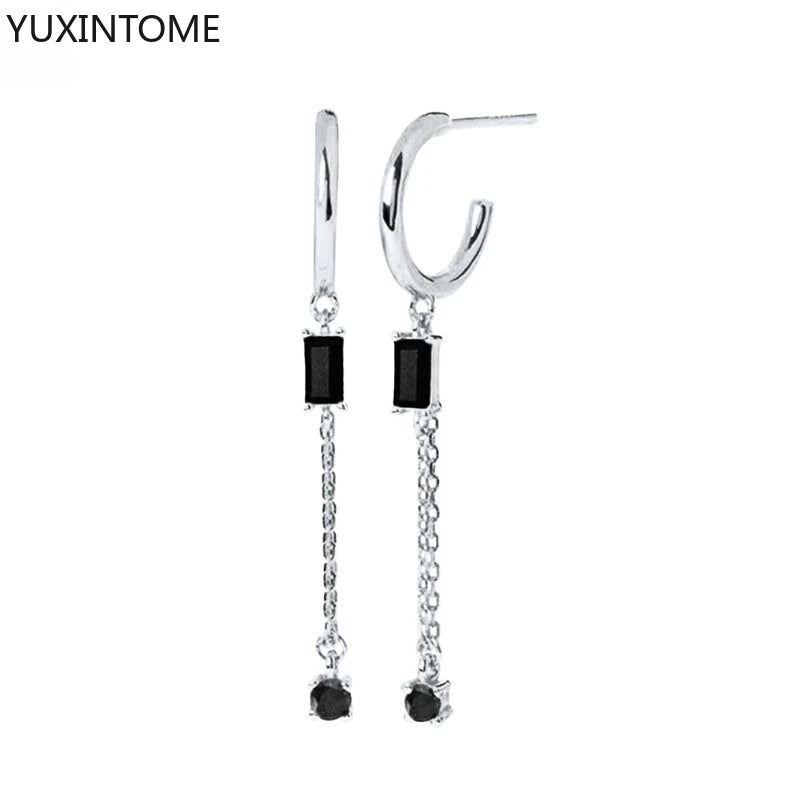 925 Silver Black Zircon Charm Hoops
