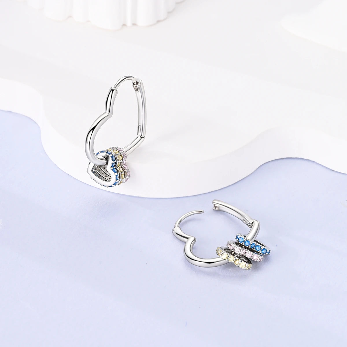 925 Silver Heart Pendant Hoop Earrings