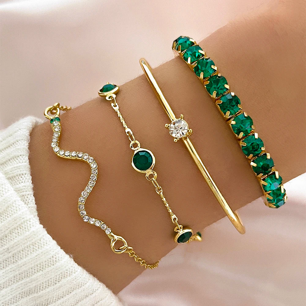 Snake Rhinestone Bangles – 4 Pcs