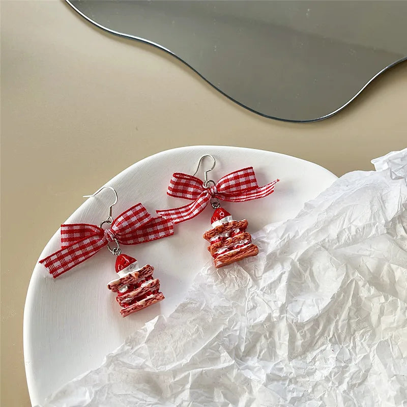 Sweet Strawberry Bow Drop Earrings