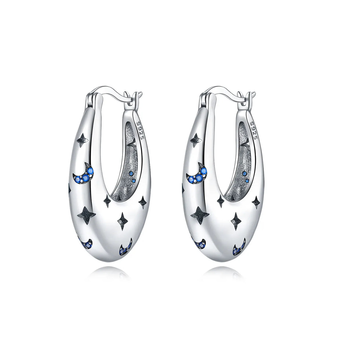 925 Silver Blue Star River Hoop Earrings