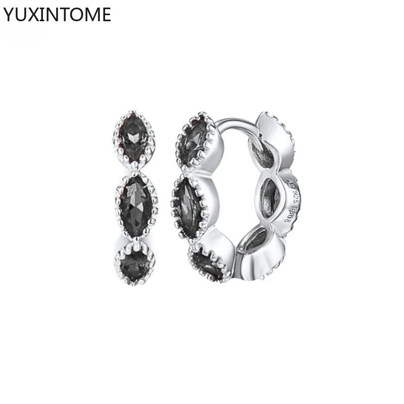 925 Silver Black Zircon Charm Hoops