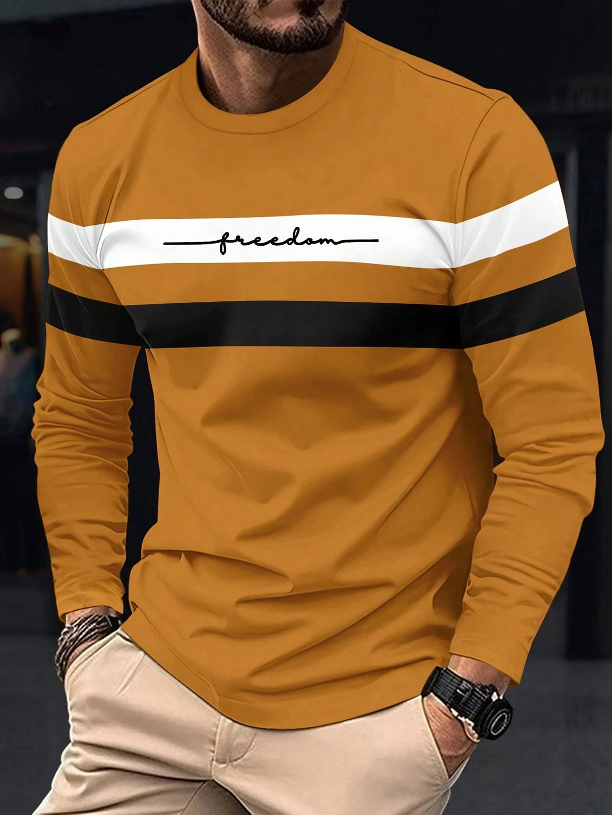 Men's Oversized Striped Long Sleeve Tee