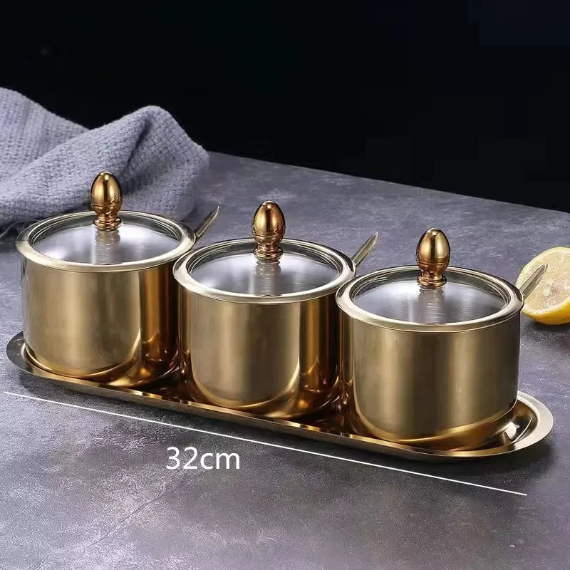 Gold Glass Spice Jar with Spoon