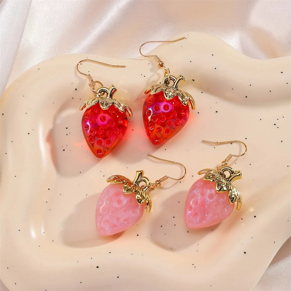 Sweet Strawberry Bow Drop Earrings
