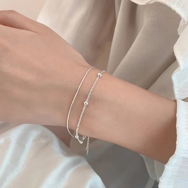 ⭕ S925 Zircon Double Circle Charm Bracelet