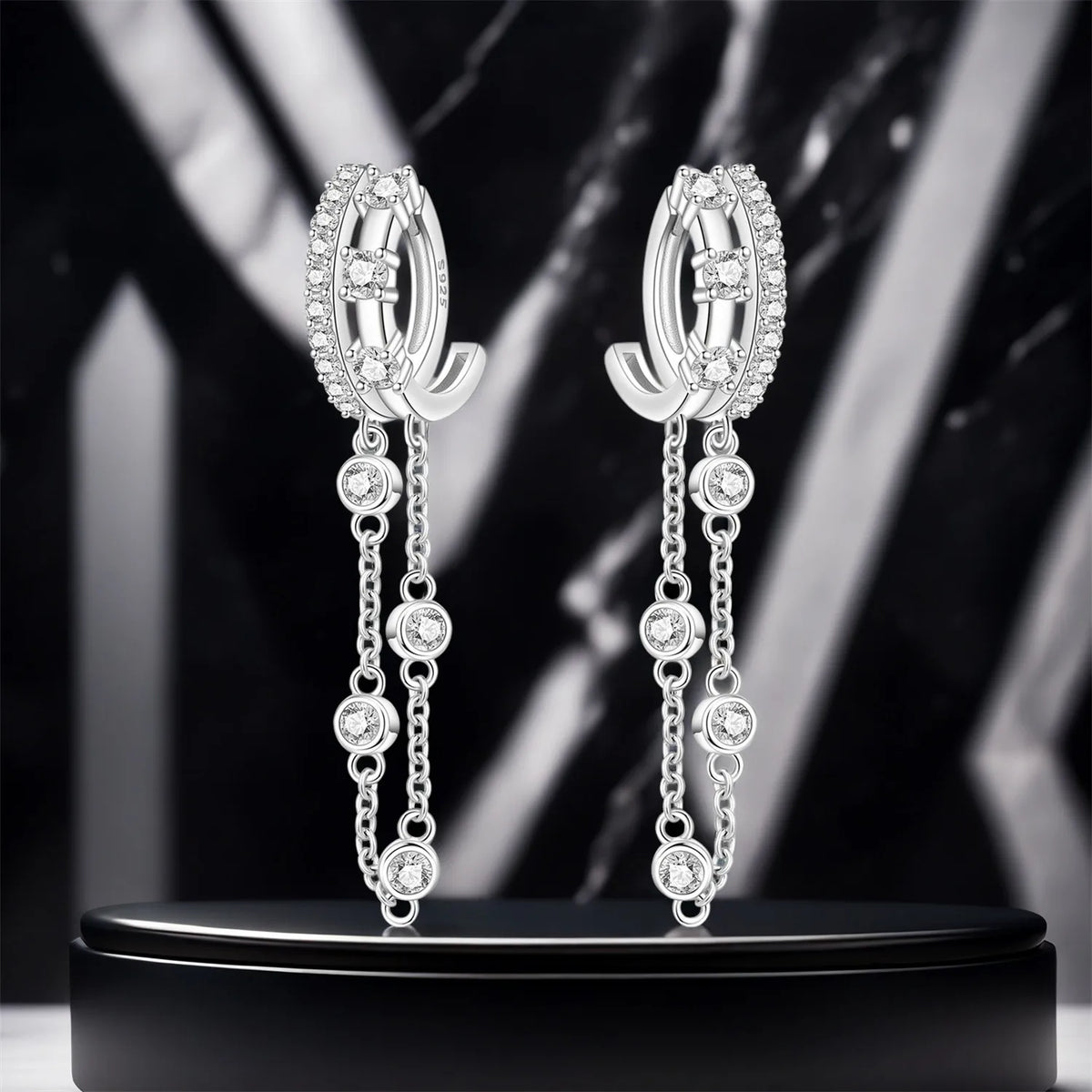 925 Silver Double-Layer Tassel Earrings