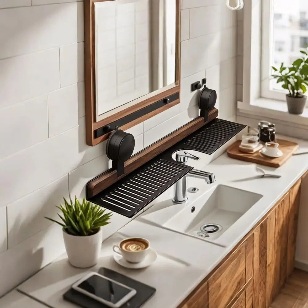 Walnut Suction Cup Bathroom Shelf