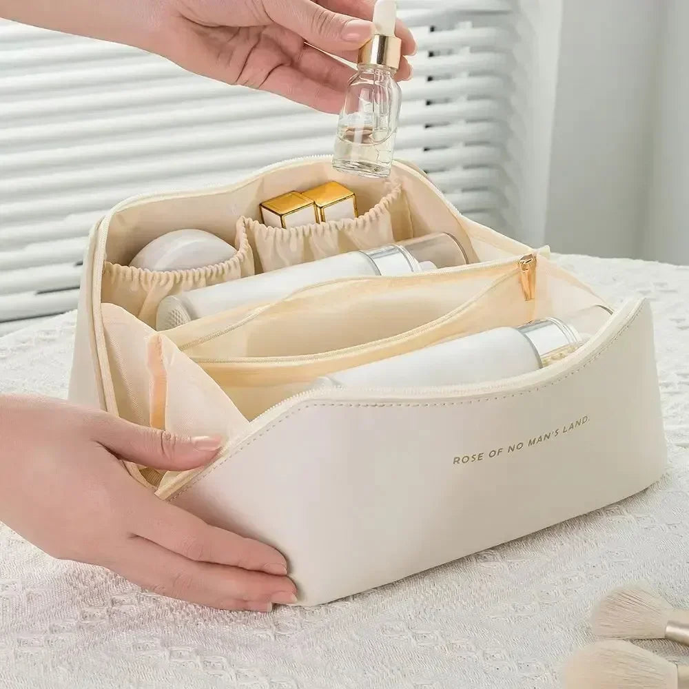 Large Leather Travel Makeup Bag