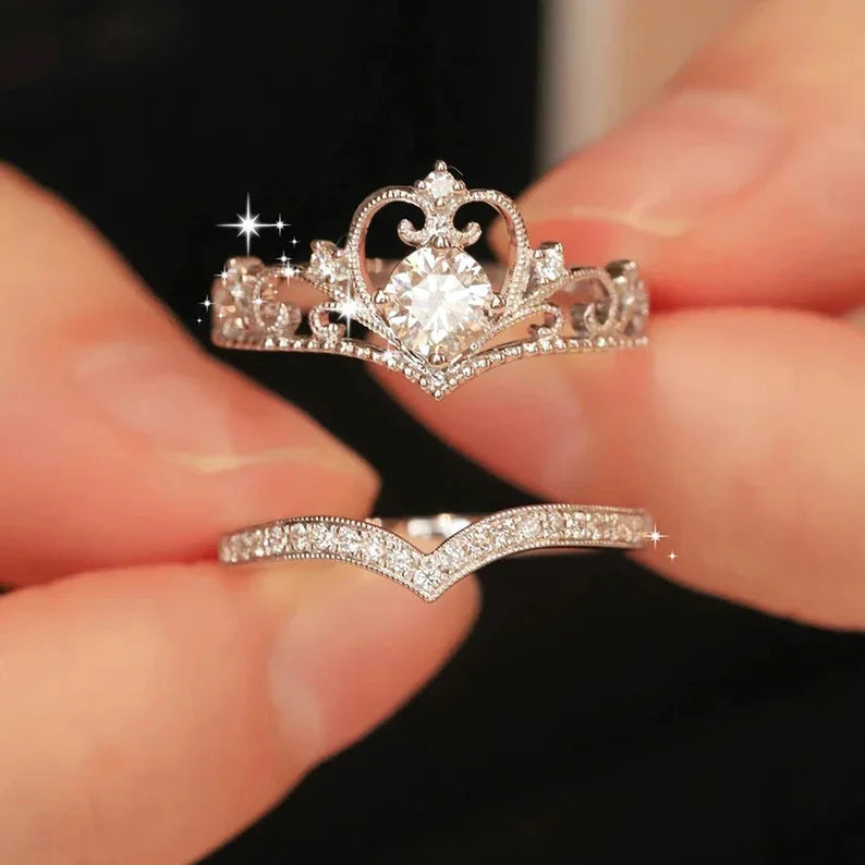 Crystal Crown Ring Set