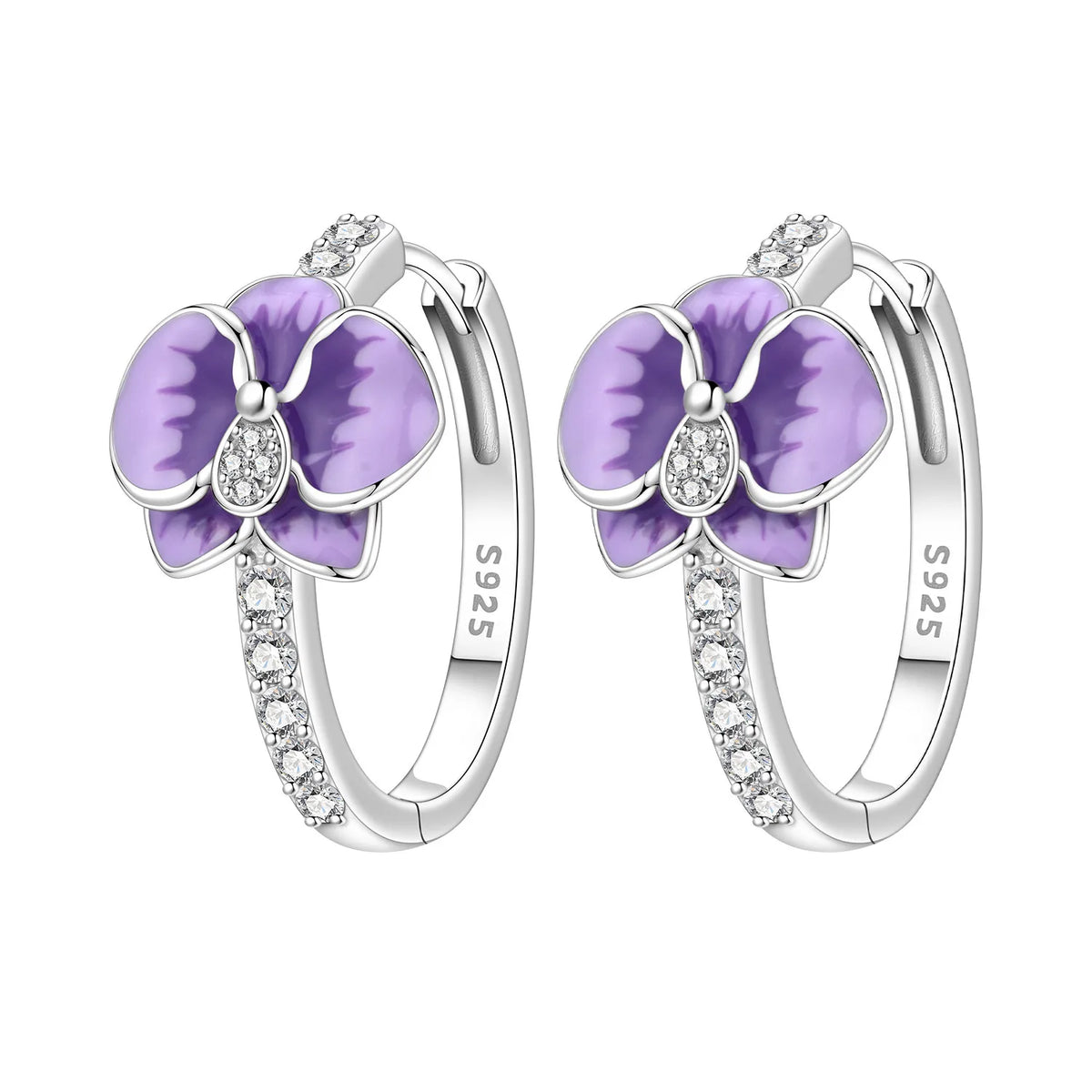 925 Silver Purple Iris Hoop Earrings