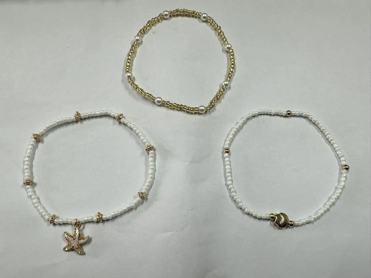 Boho Starfish & Shell Bead Anklet Set