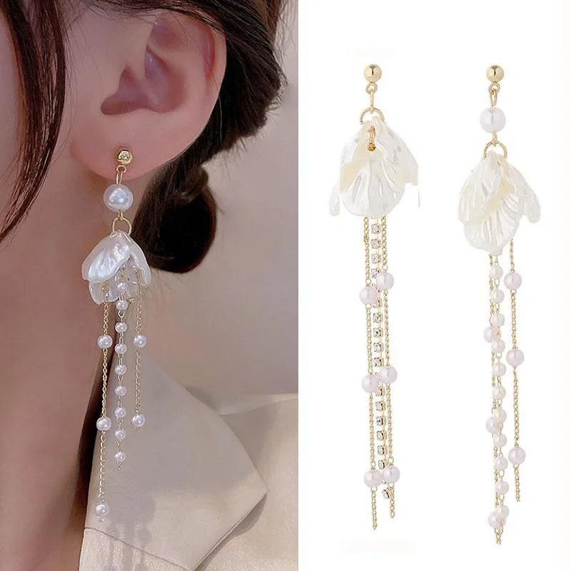 Zircon Pearl Tassel Earrings