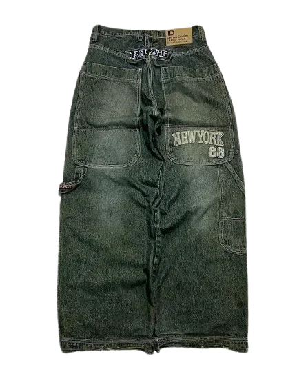 Letter Embroidered Wide-Leg Jeans