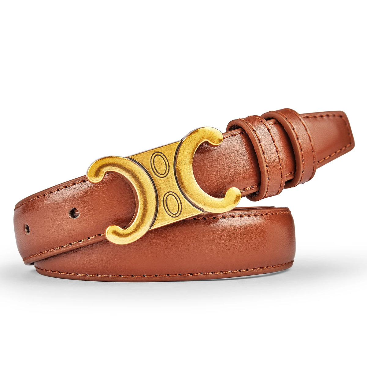 Women's Leather Belt with Gold Buckle
