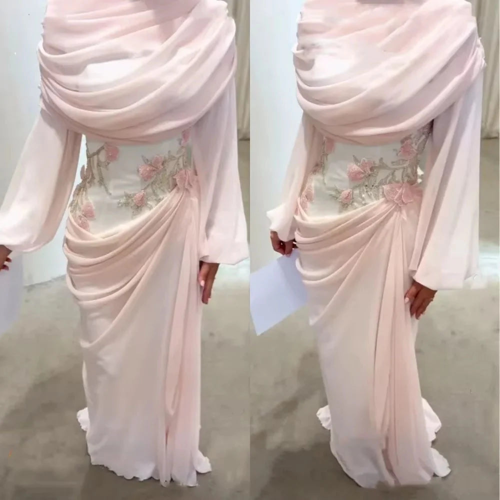 Lace Applique Long Sleeve Mermaid Gown