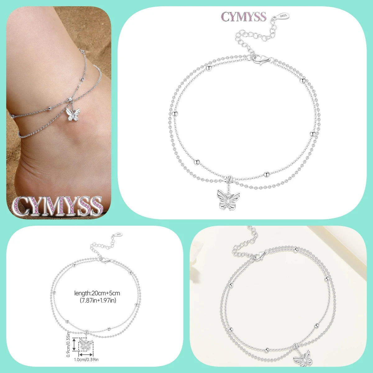 925 Silver 18K Gold CZ Layered Anklet