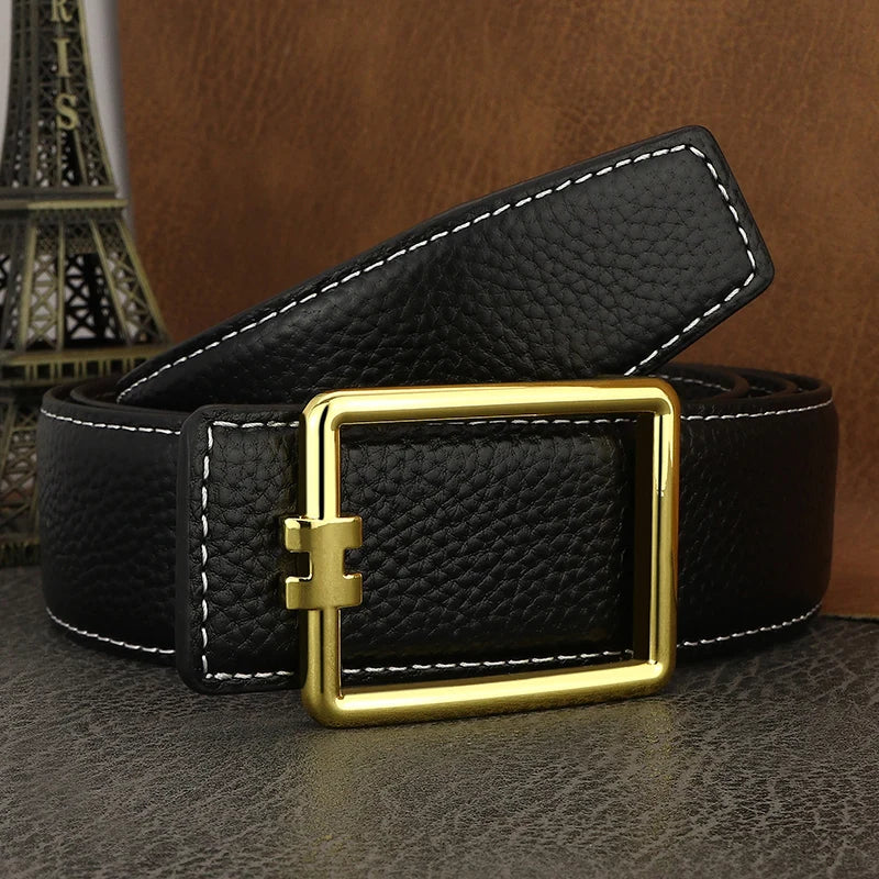 Men's Brown Leather Belt with Square Buckle