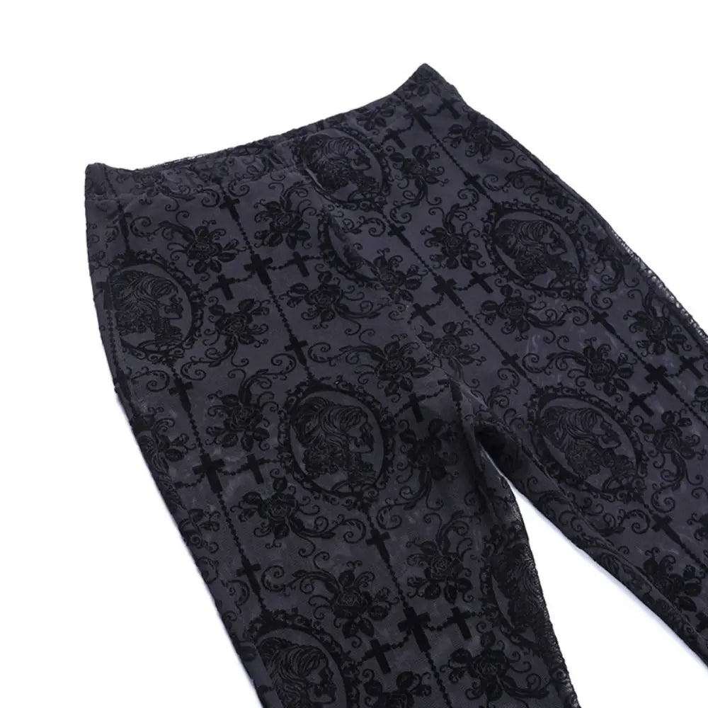 Black Gothic Lace Flare Pants