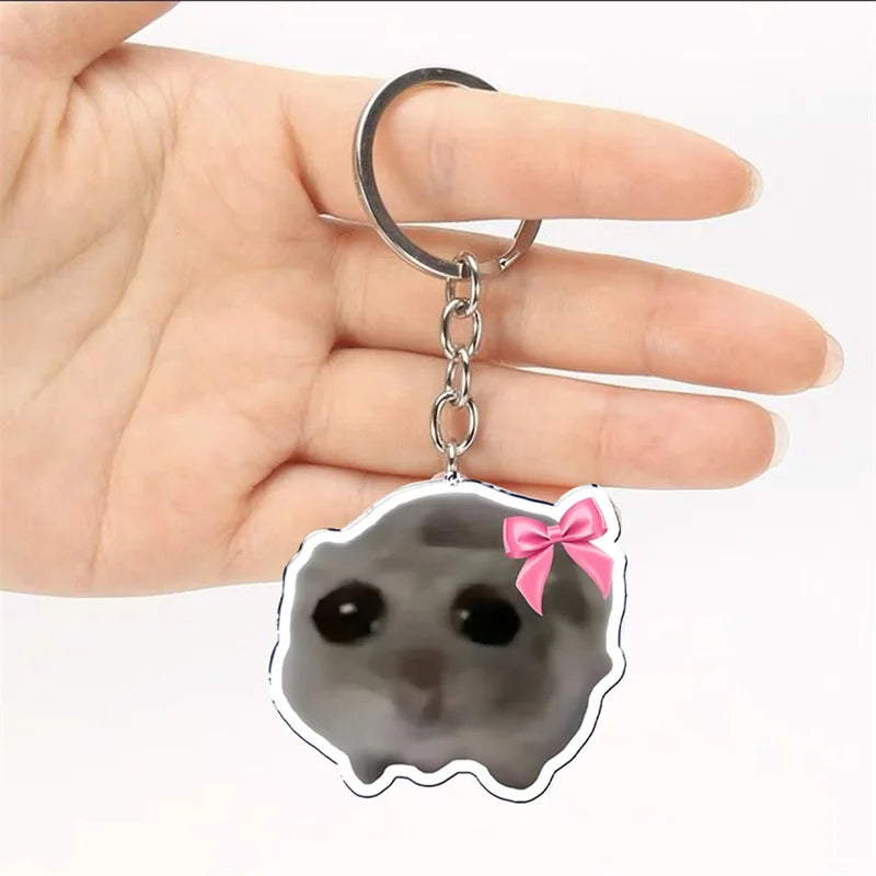 Crying Hamster Meme Keychain