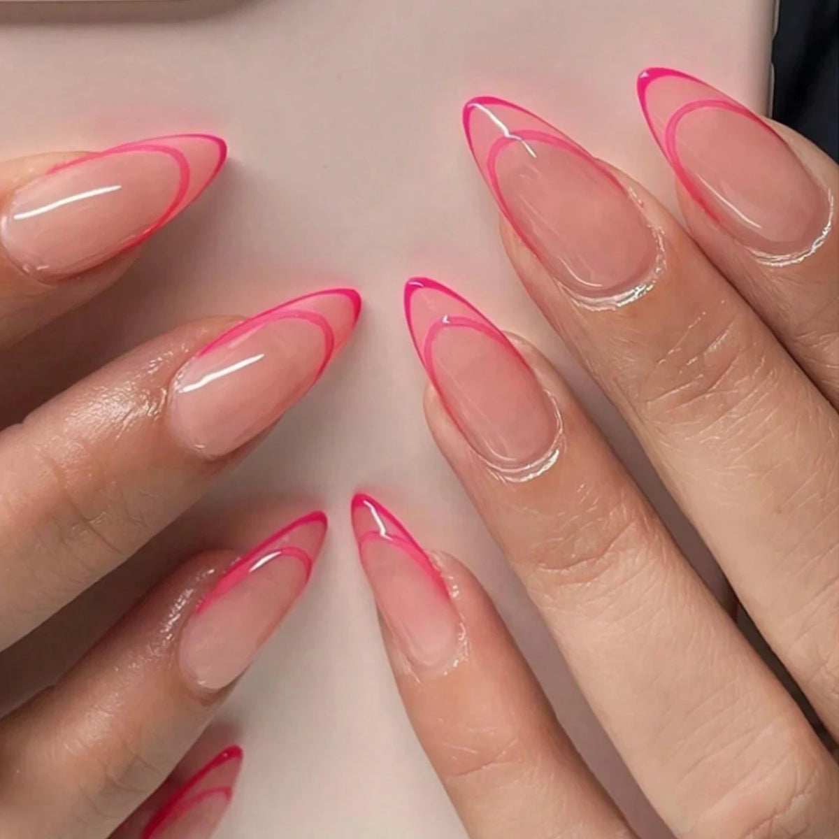24-Piece Nude Pink Gold-Line Press-On Nails
