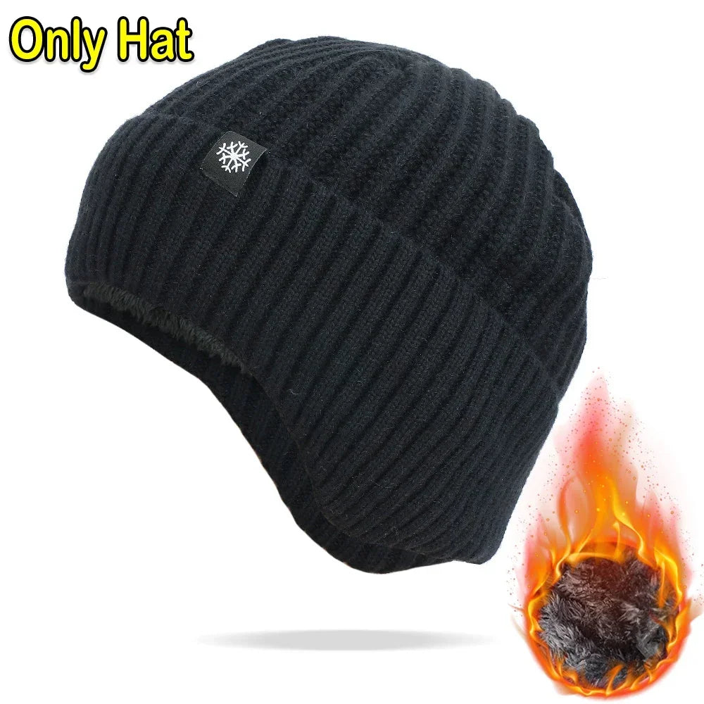 Men's Velvet-Lined Knit Hat with Ear Flaps