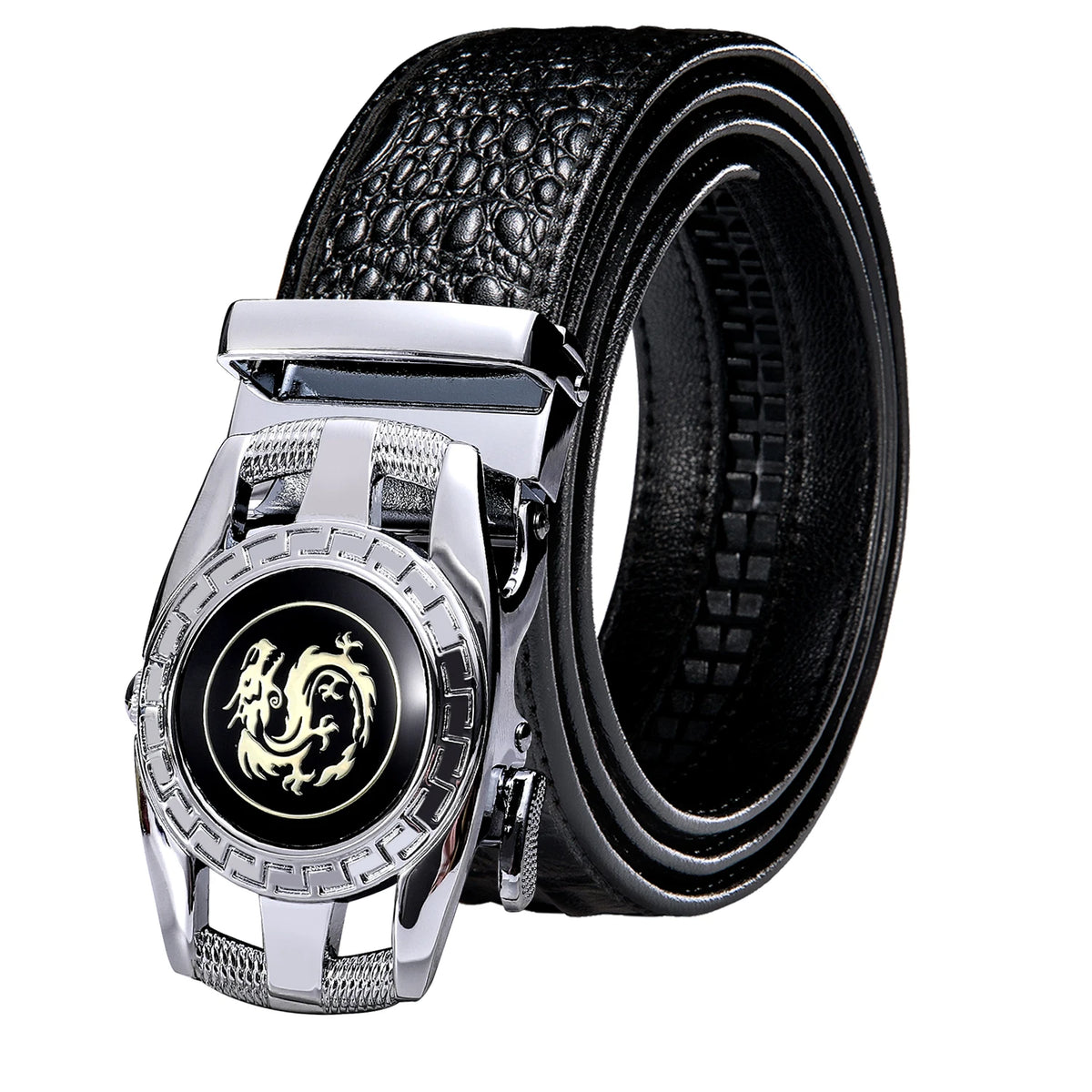 Men's Crocodile Leather Belt with Gold Buckle
