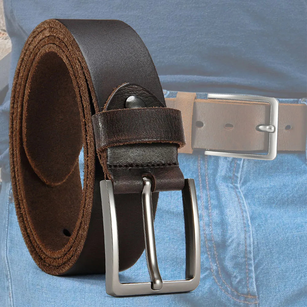 Men's Antique Buckle Cowhide Belt