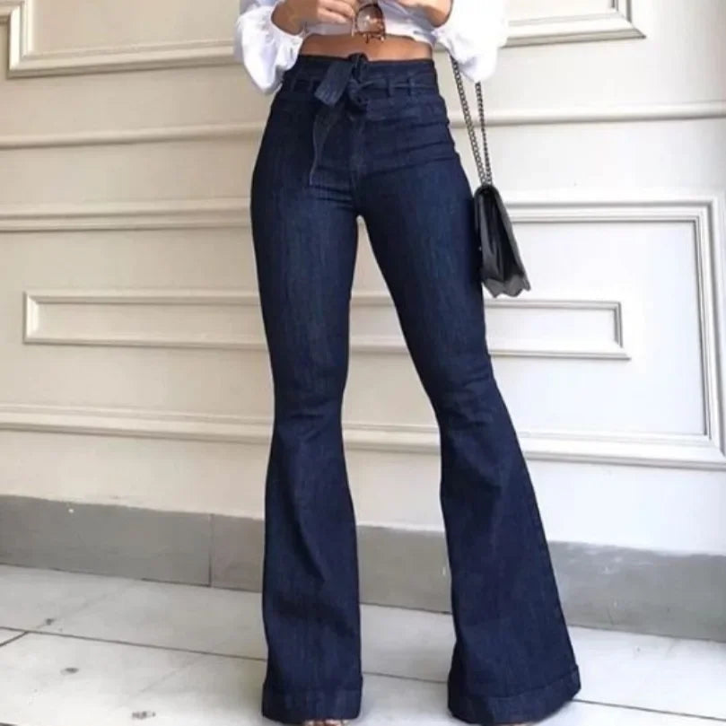 High Waist Flare Jeans with Belt