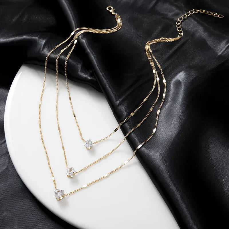 Layered Zircon Pendant Necklace
