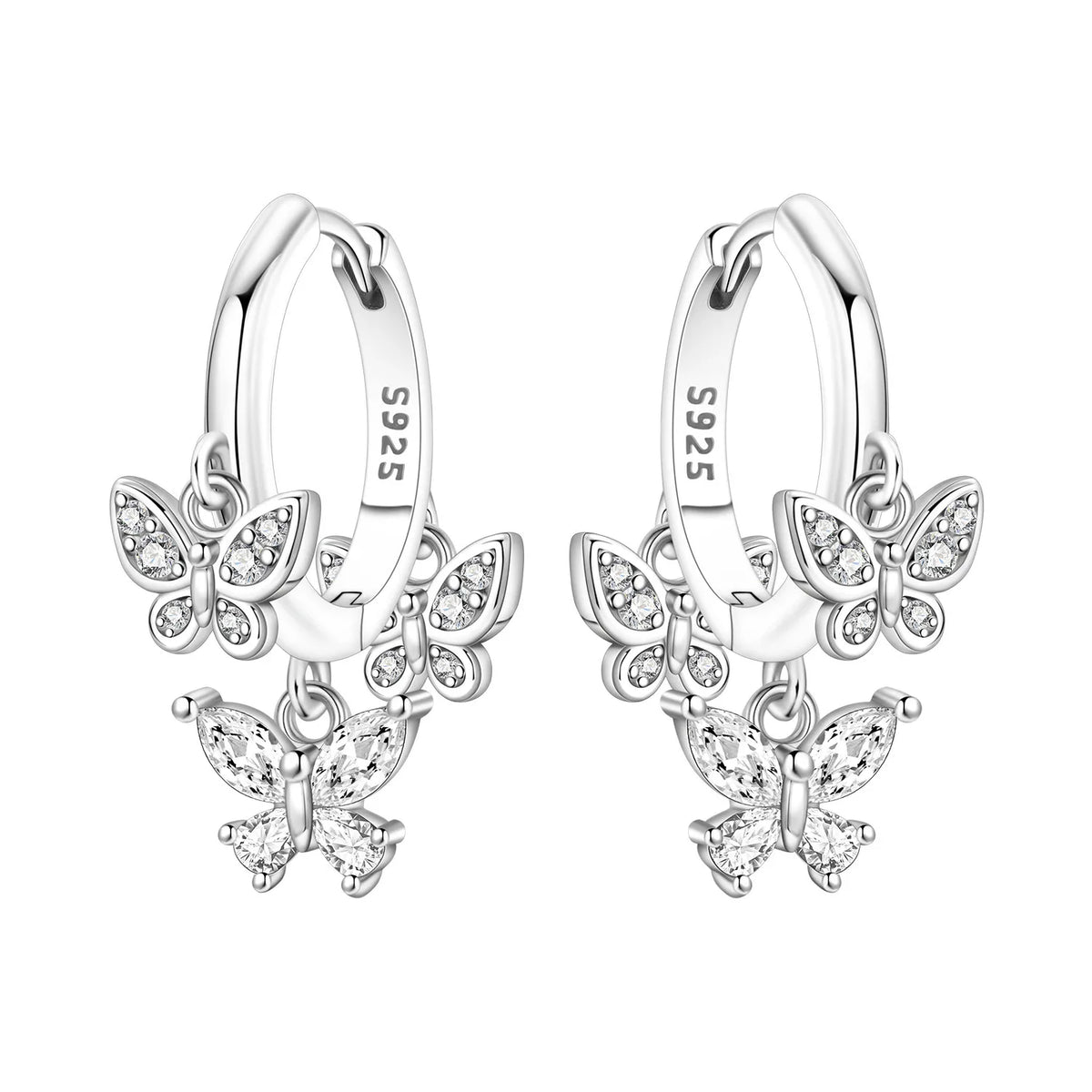 925 Silver Purple Butterfly Drop Earrings