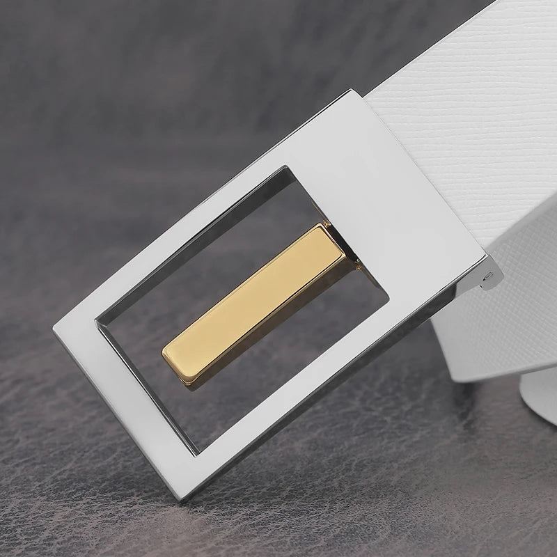 White Leather Belt with Silver Slide Buckle