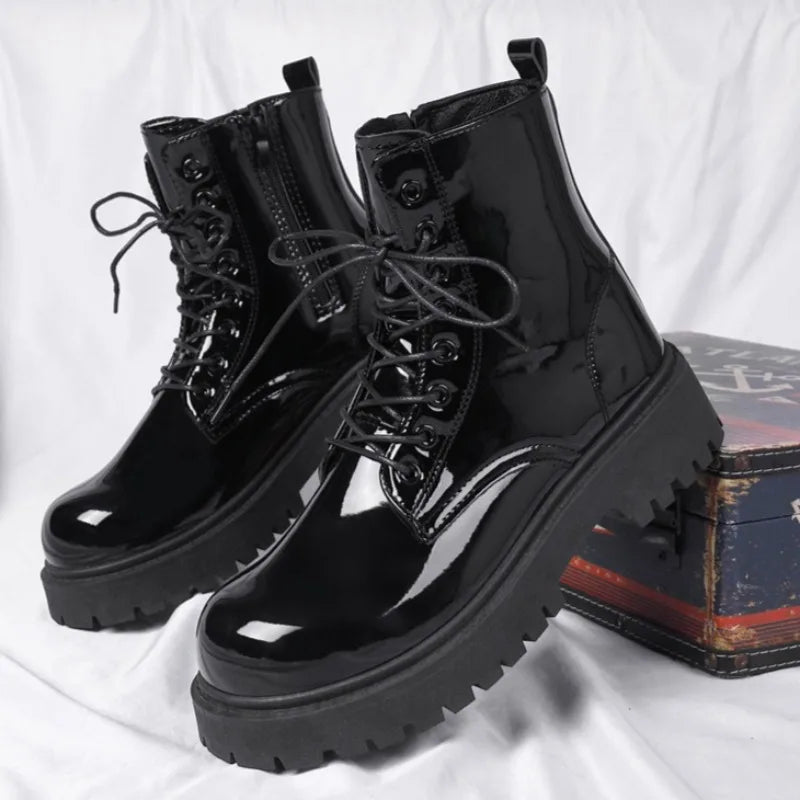 Men's Patent Leather Motorcycle Boots