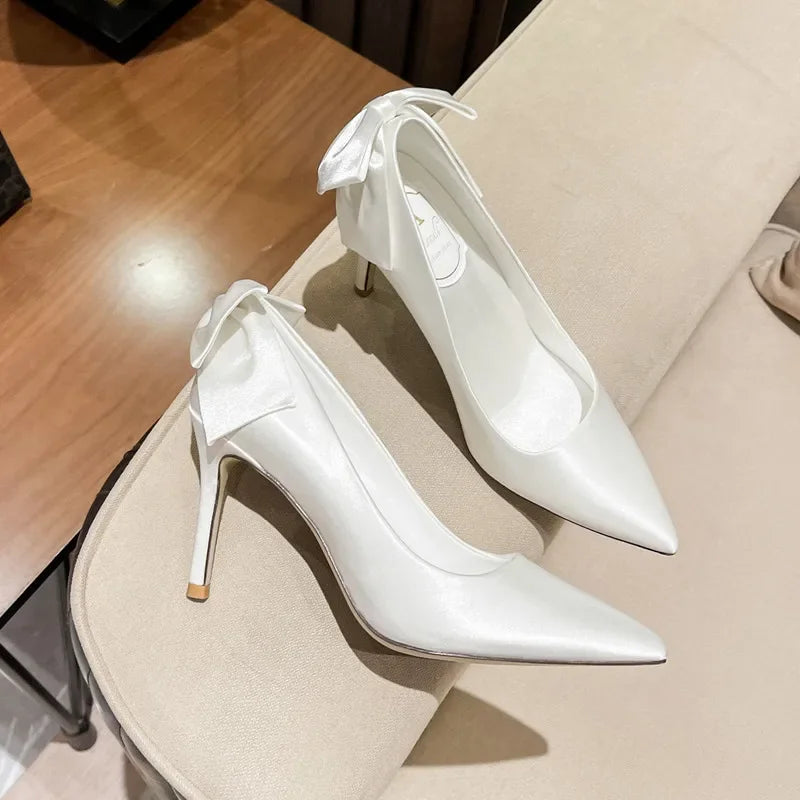 White Bow Bridal High Heels