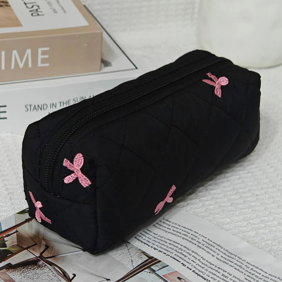 Quilted Bow Cosmetic Travel Bag