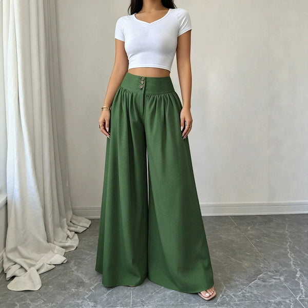 3-Button High Waist Wide-Leg Pants