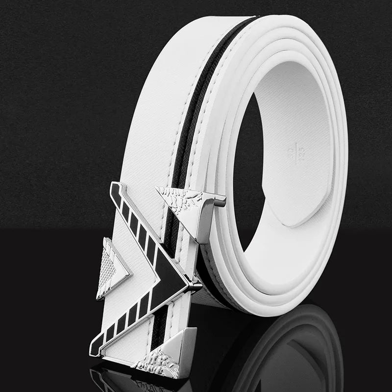 Unisex White Leather Belt