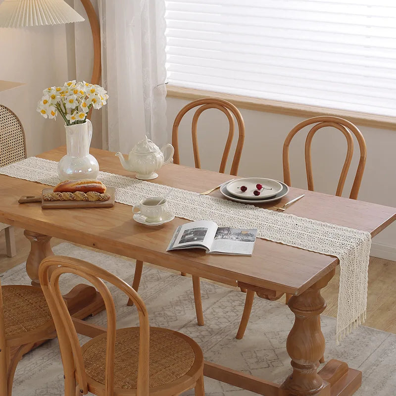 Beige Crochet Lace Table Runner