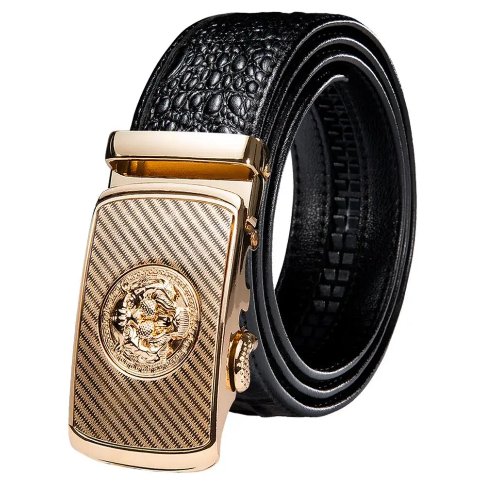Men's Crocodile Leather Belt with Gold Buckle