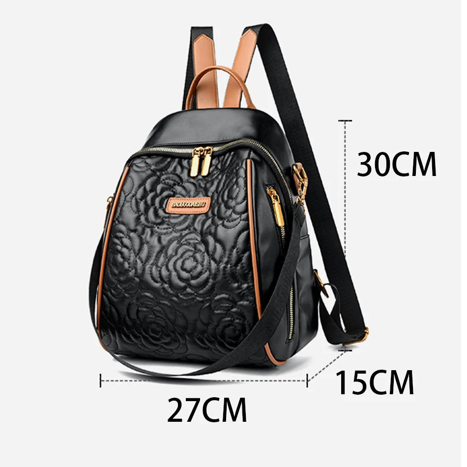 Embossed Rose Leather Backpack