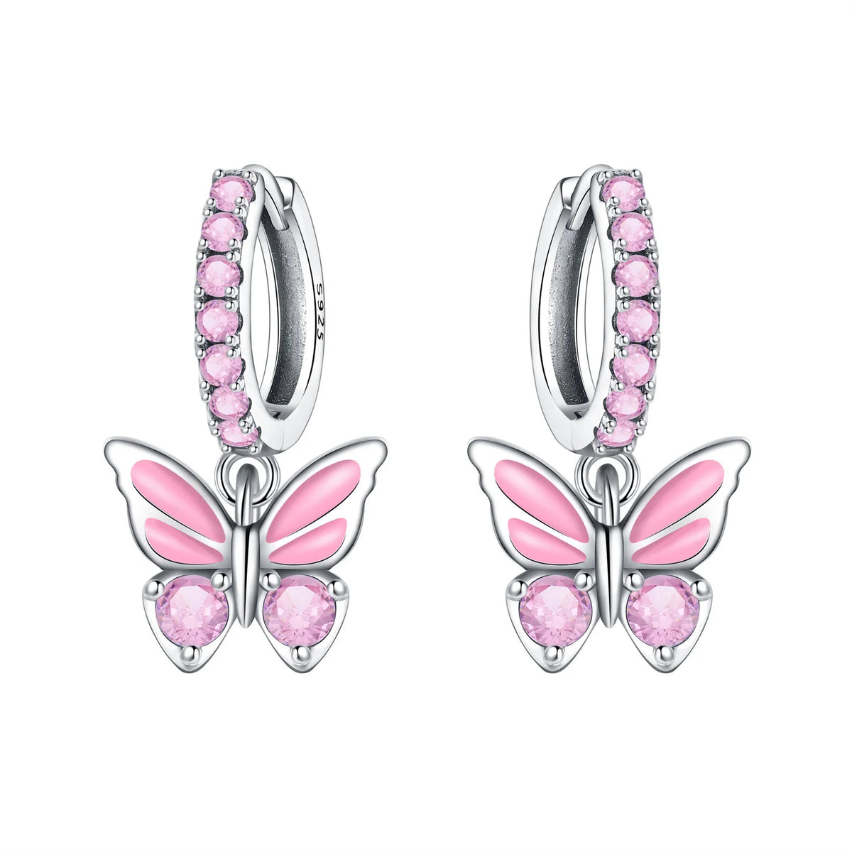 925 Silver Purple Butterfly Drop Earrings
